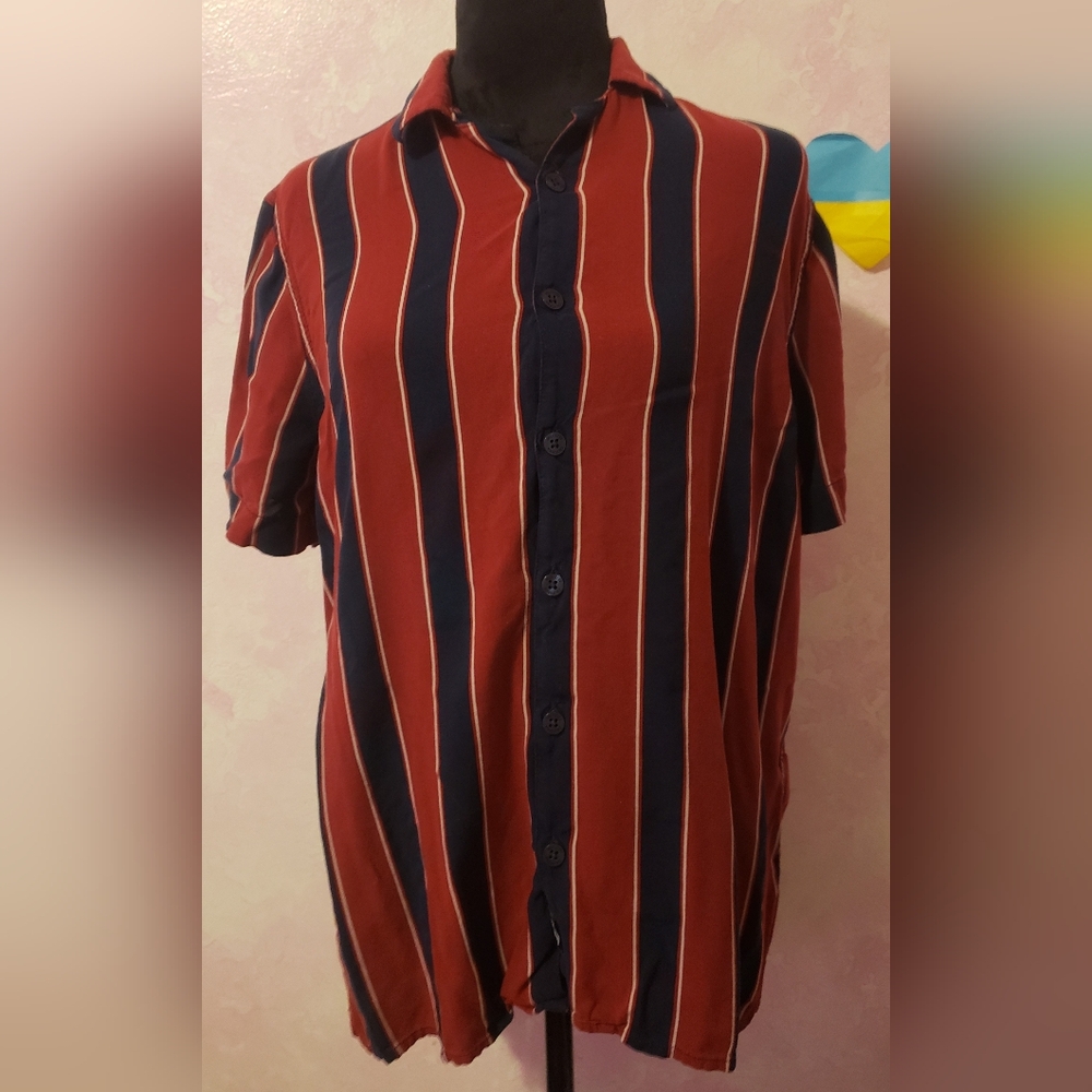 Men's Red and Blue Striped Shirt